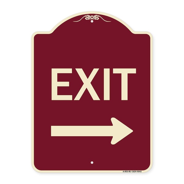 Signmission Designer Series-Exit With Right Arrow, Burgungy Heavy-Gauge Aluminum, 24" H, 18" L, BU-1824-9842 A-DES-BU-1824-9842 - main